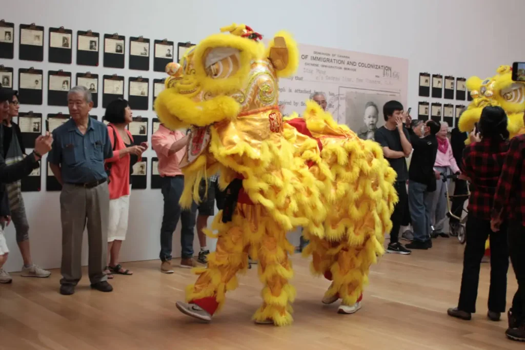 Lion dancers visited the Chinese Canadian Museum Saturday (July 1, 2023) for the public opening of the museum. (Lauren Collins)