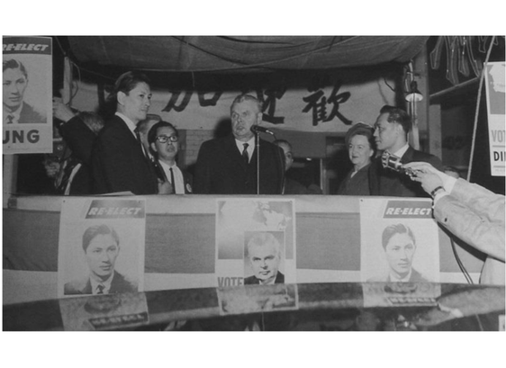 Oblivion operative Douglas Jung (the first person of Asian heritage elected to Parliament in Canada 1957-1962) with Prime Minister John Diefenbaker (courtesy of Arthur Calderwood)